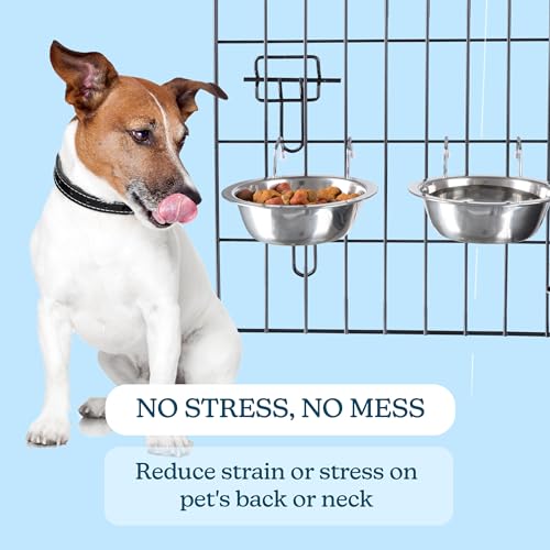 Set of 2 Stainless-Steel Dog Bowls - Cage, Kennel, and Crate Hanging Pet Bowls for Food and Water - 48oz Each and Dishwasher Safe by PETMAKER