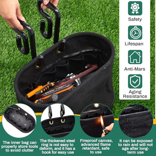 Vesici 1 Set Black Canvas Bucket Bag Including Hooks Aerial Oval Lineman Tool Bucket with Black Polypropylene Bottom 15 Pockets Tool Organizer for Industrial Maintenance Construction Sites - color: Black