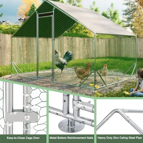 Sturdy Walk-in Chicken Run with Galvanized Steel Frame and PVC-Coated Hexagonal Wire Mesh, UV-Resistant Waterproof Cover for Outdoor Poultry Enclosure (3x2m) - color: 3x2m