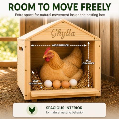 Chicken Nesting Box for Laying Eggs, Extra Large Wooden Hen Box, Solid Pine, Spacious & Comfortable, Ventilated Design, Easy Assembly, Wall or Ground Use