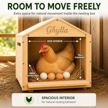 Chicken Nesting Box for Laying Eggs, Extra Large Wooden Hen Box, Solid Pine, Spacious & Comfortable, Ventilated Design, Easy Assembly, Wall or Ground Use