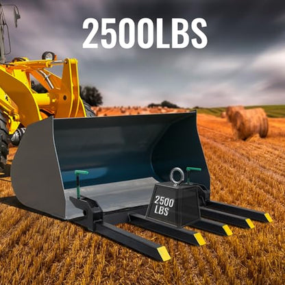 Clamp On Debris Forks To 48-60" Bucket, Heavy Duty Pallet Fork Fit For Loader Bucket Skidsteer Tractor,48" 2500 LBS - size: 48" 2500 LBS