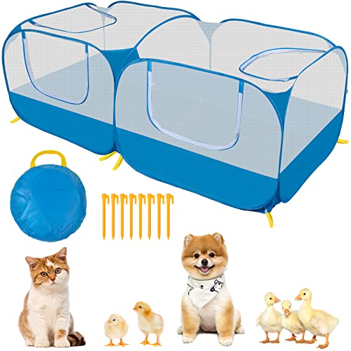 Small Animals Playpen with Detachable Bottom, Breathable Mesh Walls, Portable Indoor/Outdoor Pet Cage Tent for Rabbits, Puppies, Kittens, Chicks (Blue) - color: blue