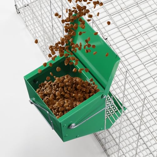 2 Pcs 4.7 Inch Small Animal Feeder with Lid, Heavy Duty Metal Food Dispenser for Rabbits, Guinea Pigs, Chinchillas, Large Capacity, Sifter Bottom, Green