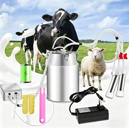 2-in-1 Electric Milking Machine for Cattle and Sheep, Portable Pulse Control Milker, Rechargeable Battery Powered, with 4 Teat Cups 1 Food Grade Milk Bucket Suitable for Small 10L - size: 10L