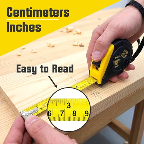 Bullseye Tape Measure 12 Foot 3-Pack | Yellow | Small, Retractable Measuring Tapes with Pause Buttons | Easy-to-Read Standard and Metric Measurements for Adults and Kids | Inches and Centimeters - color: Yellow