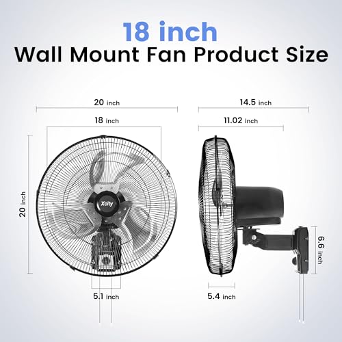 Xcity Wall Mount Fan 18", 3-Speed, Oscillating New Model | 4250 CFM, Heavy-duty Metal Blade , The New Model Features a More Powerful Motor and Has a Lifespan of 50,000 Hours. - size: 18'' Oscillating Pro