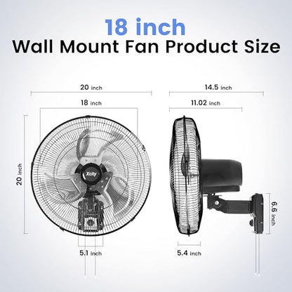 Xcity Wall Mount Fan 18", 3-Speed, Oscillating New Model | 4250 CFM, Heavy-duty Metal Blade , The New Model Features a More Powerful Motor and Has a Lifespan of 50,000 Hours. - size: 18'' Oscillating Pro