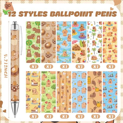 Dispowreath 24 Pcs Capybara Sticky Notes with Pens Christmas Cute Cartoon Self Adhesive Notepad Capybara Lover Gifts Black Ink Ballpoint Pen for Office Teacher Supplies Birthday Party Favors - style: Capybara