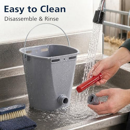 3 Pack Calf Feeding Bucket, 8.45 Qt Single Teat Feeder with Metal Hanger Livestock Feeding Supplies for Calves Goats Sheep