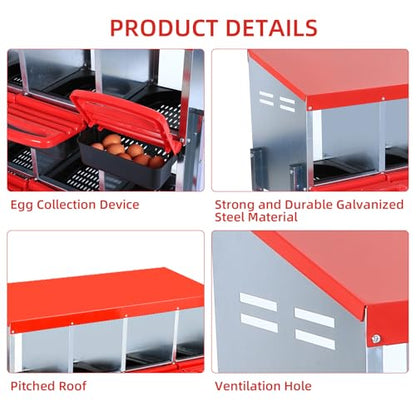 Chicken Nesting Box,Nesting Boxes for Chickens,Roll Away Nesting Boxes,10 Hole 2 Layer Hen Nest Boxes with Legs,Chicken Nesting Boxes,Easy Egg Collection,Cleanable Pull Out Hen Roosting Boxes - color: Red, size: 10 Holes Without Stand