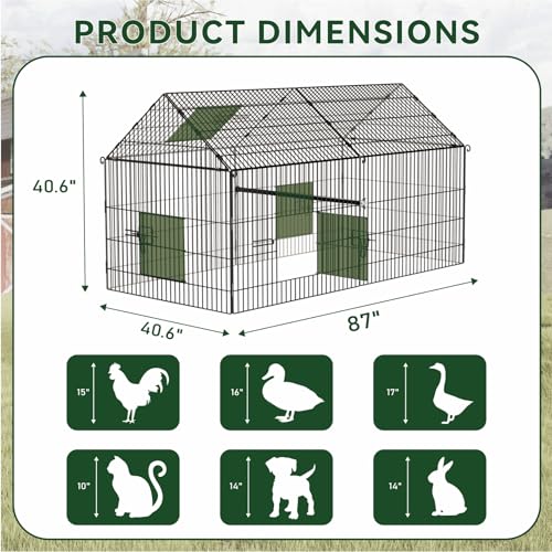 STILLCOVE Medium Chicken Coop Run: 87" × 40" Outdoor Metal Duck Pen with Cover - Poultry Cage Enclosure for Rabbit Hen Quail - size: 87.0"L x 40.0"W x 40.0"H