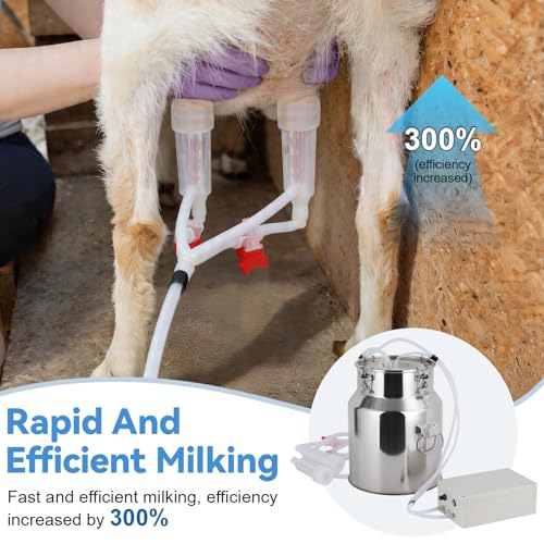 5L/14L Automatic Pulsation Vacuum Goat Milker, Portable Electric Sheep Milking Machine with Food Grade Silicone Tube & Stainless Steel Milk Bucket (L) - size: L