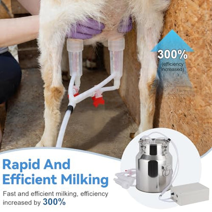 5L/14L Automatic Pulsation Vacuum Goat Milker, Portable Electric Sheep Milking Machine with Food Grade Silicone Tube & Stainless Steel Milk Bucket (L) - size: L
