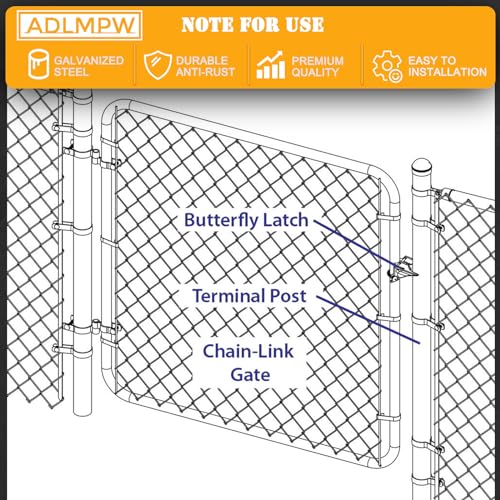 1-3/8" x 2-3/8" Chain Link Fence Butterfly Gate Latch, Galvanized Steel Gate Latch, with 1-3/8 Gate Frame & 2-3/8" Gate Post, U-Bolt & Nuts Included
