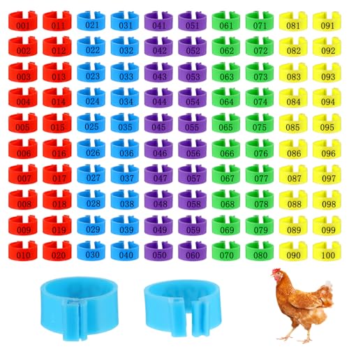 Thinp 100 Pcs Chicken Leg Bands, 16mm Numbered Chicken Leg Rings Multicolor Chickens Identification Legs Bands Plastic Chickens Tags with Notched Ring Poultry Legs Band for Ducks Turkey Goose Pigeons