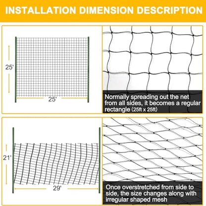 BSTPCOO Bird Net 25'x25' with 2.4" Square Mesh Bird Netting for Chicken Coop Roof, Poultry Netting Heavy Duty Nylon for Garden, Chicken Netting Fruit Tree Netting, Hawk Netting for Chicken Run - size: 2.4"-25' X 25'