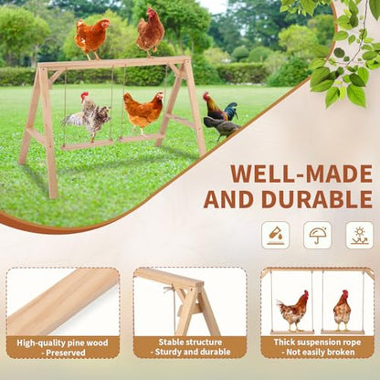 Pine Wood Chicken Roosting Bars with 2 Swings for 6–8 Chickens | Natural Perching Comfort; Active Play Enrichment; Weather-Resistant Construction; Coop-Friendly Design