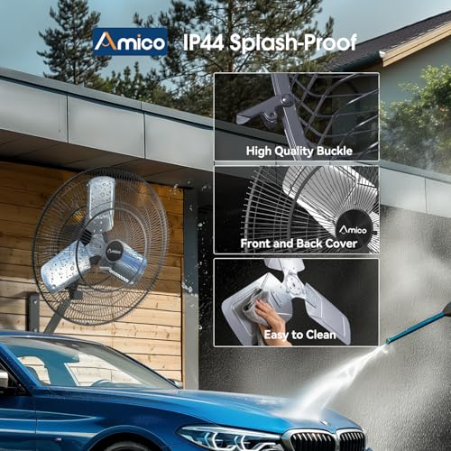 Amico 24 Inch Wall Mount Fan with Remote, 8-Speed DC Motor, Industrial High Velocity 8500 CFM, IP44 Waterproof Oscillating Shop Fan for Commercial Use, Gym, Patio,Garage, Outdoor - size: 24 inch
