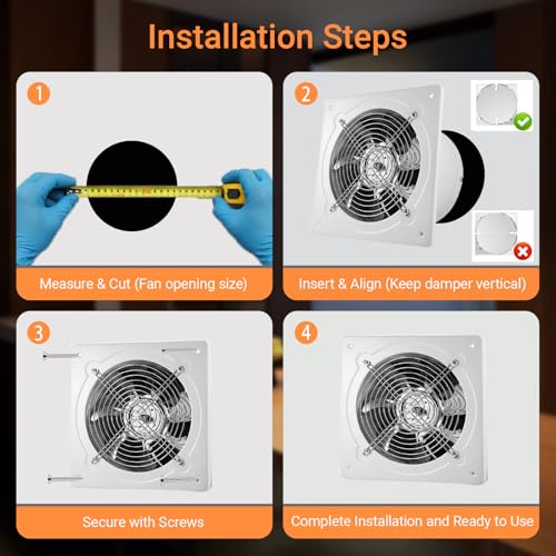 6 inch Exhaust Fan, 382CFM Wall Mounted Vent Fans, Ventilation Blower for Ceiling Bathroom Attic Window Basement Ventilation Fan, 110V 40W - size: 6 inch