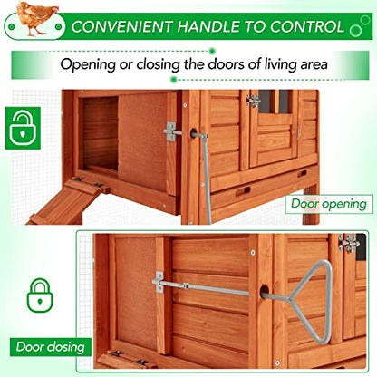 AECOJOY 123“ Chicken Coop for 10 Chickens | Large Chicken Coop with Run, 4 Nesting Boxes, Wooden Outdoor Chicken House with Removable Tray, Roosting Bars, Ramp, Brown - color: Brown