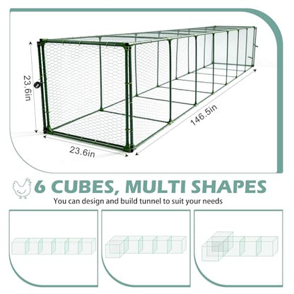 Heavy Duty Chicken Tunnel - 6-Section Portable Chicken Run with PVC Coated Wire Mesh & Steel Frame, Outdoor DIY Chicken Tunnel for Yard, Predator-Proof (1, 141 * 24 * 24 inches) - size: 146*24*24 inches