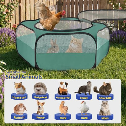 Small Animal Playpen with Mesh Cover & Waterproof Bottom Cat Tent Chicken Brooder Rabbit Guinea Pig Cage Playpen for Small Animals Indoor Outdoor Use - color: Deep Green