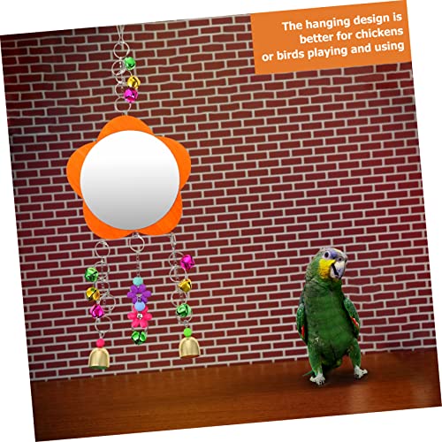 Happyyami Hens Mirror Toy with Bells Durable Bird Hanging Mirror for Parrots and Chickens Easy to Install Made from for Pet Play and Enrichment Activities