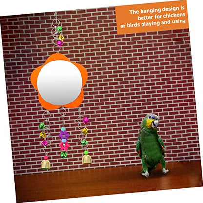Happyyami Hens Mirror Toy with Bells Durable Bird Hanging Mirror for Parrots and Chickens Easy to Install Made from for Pet Play and Enrichment Activities