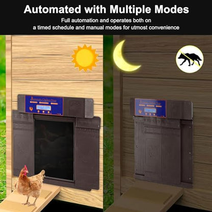 Automatic Chicken Coop Door Opener Anti Pinch IP45 Solar Powered Poultry Coop Door with Timer (Dark Brown) - color: Dark Brown