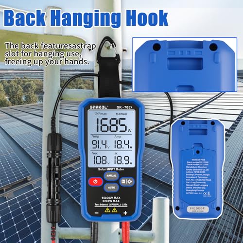 Solar MPPT Power Tester for Photovoltaic Modules, 2200 W, 150 V DC Max, 45 A, Automatic & Manual Power Measurement, Voc Isc Vmp Pmax, 3.2" LCD with Backlight, Portable PV Tester (SK-705X) - color: 2200W