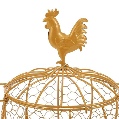 Gatuida Vintage Farmhouse Metal Egg Basket with Double Handle and Chicken Knob Lid, Rustic Wire Storage Bin for Kitchen Pantry and Fresh Egg Collection