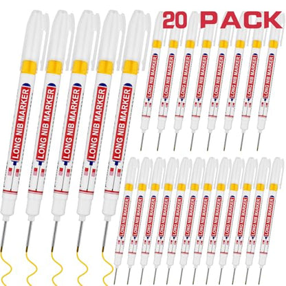 20 PCS Long Head Deep Hole Marker Pens,20mm Long Nib Marker,Longs Nose Markers,Waterproof Construction Markers Marking Tool,Permanent Marker Carpenter Ink marker Pens,Metal marking Pens,Yellow - color: 20PCS-20MM Yellow
