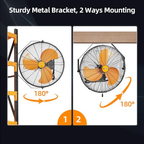 18 inch Industrial Wall-Mount Fan, 4250 CFM High Velocity Metal Commercial Fan, 3 Speed, Adjustable Tilt, for Garage, Greenhouse, Covered Patio, Workshop, Gym Room, Basement - style: 18 Inch - 4250 CFM
