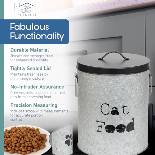 Medium Cat Up To 30lb Pet Food Storage Canister with Scoop – Durable & Airtight for Freshnesss, Minimalist Design & Recyclable, Huge Large Metal Container (Cat Bin - Medium Size) - size: Medium Cat 30lb