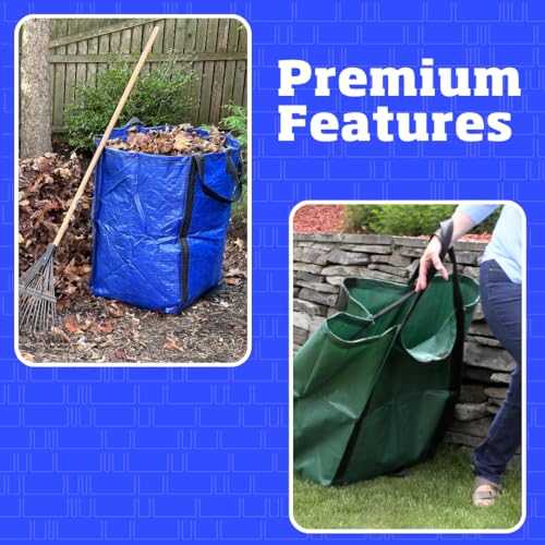 DURASACK Heavy Duty Home and Yard Bags 48-Gallon Reusable Self-Standing Lawn and Leaf Bags Garbage Can with Reinforced Handles, Gingham Blue - color: Gingham Blue