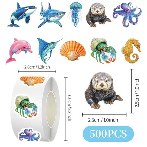 1000 Pcs Ocean Animal Stickers Bulk 2 Roll 1 Inch,Under The Sea Stickers for Classroom Boys Girls.Turtle Whale Shark Starfish Fish Sticker Pack Book Water Bottles Laptop - color: Ocean Stickers