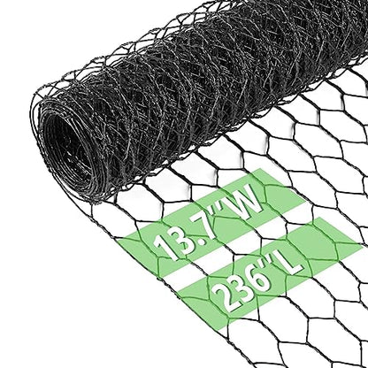 Chicken Wire 13.7 in x 236 in Poultry Wire Netting Hexagonal Galvanized Mesh Garden Fence Barrier for Pet Rabbit Chicken Fencing (PVC-Coated) - color: Black, size: 13.7"x236"+0Ties