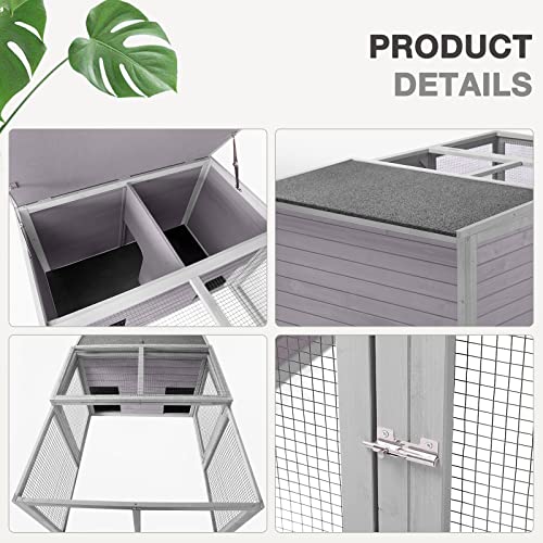 Chicken Coop Large Wooden Rabbit Hutch Indoor Outdoor with 2 Living House ANG PVC Layer for Chicken, Hutch, Ducks - size: 61"L x 40"W x 26"H
