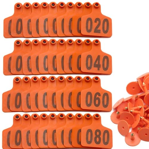 100PCS Cattle Ear Tags Numbered 001-100/-/901-1000, Plastic Livestock Animal Ear Tag for Cows Goats Sheep Pigs Animal Identification Earring Tagger Orange 901-1000 - color: Orange, size: 901-1000