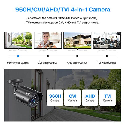 ZOSI 2.0MP 1080P HD 1920TVL Security Camera Hybrid 4-in-1 TVI/CVI/AHD/960H CVBS CCTV Camera Outdoor Indoor,80ft IR Night Vision,Weatherproof Bullet Camera For analog Surveillance DVR(Black) - size: 0CH+1Cam+0TB