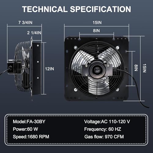 Criditpid 12 Inch Shutter Exhaust Fan with Speed Controller Switch, 970 CFM High Speed Vent Fans, 1700 RPM Wall Mounted Kitchen Exhaust Fans, Vent Fan for Attic, Gable, Shed, Garage Ventilation, Black - color: with Speed Controller, size: 12 Inch Exhaust