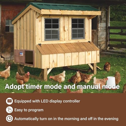 Large Automatic Chicken Coop Door, Side Opening Poultry Entry with Timer Control, Anti-Pinch Safety, Battery or USB Power, LCD Screen, Quick Install for Backyard Chicken House - color: Coffee