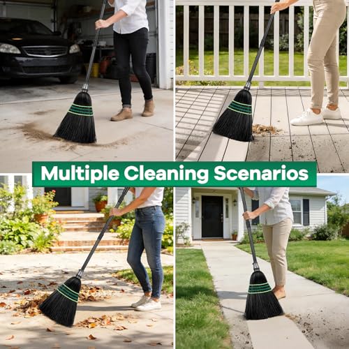 SOBONNE Heavy-Duty Outdoor Broom with Stiff Bristles | Outside Large Commercial Brooms with 60 Inch Long Handle for Sweeping Outdoor Garage Yard Patio Commercial Industrial