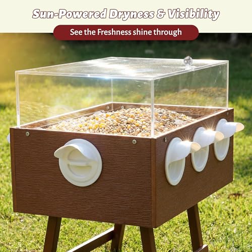 KOL No-Waste Chicken Feeder, 22LB Poultry Feeder with 6 Anti-Spill Ports, Clear-View HIPS & Acrylic Design, Foldable Stand for Hens and Chicks – Automatic Gravity-Flow Feeder