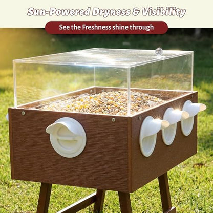 KOL No-Waste Chicken Feeder, 22LB Poultry Feeder with 6 Anti-Spill Ports, Clear-View HIPS & Acrylic Design, Foldable Stand for Hens and Chicks – Automatic Gravity-Flow Feeder