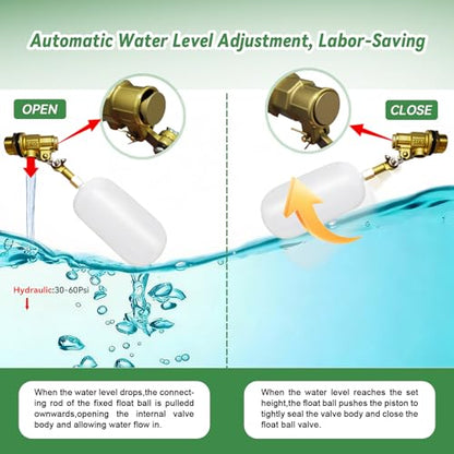 Float Valve 1/2 inch,2Pcs Brass Float Valve with Adjustable Arm Livestock Water Tank Float Valve Switch Shut Off Pool Auto Fill Valve for Livestock Trough Fountain Pool Pond