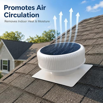 30W Round White Solar Attic Fan, 12 Inch | 1800 CFM, Solar Powered Roof Exhaust, Controller-Free Auto Ventilation, Heavy-Duty Copper Motor Weatherproof - color: White+Round 1