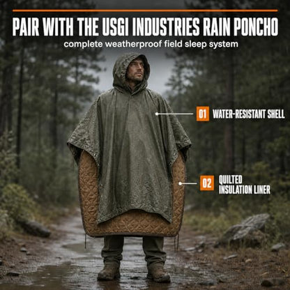 USGI Industries Military Woobie Blanket | Thermal Insulated Camping Blanket, Poncho Liner | Large, Portable, Water-Resistant, for Hiking, Survival | Compression Carry Bag - color: Olive Drab Green
