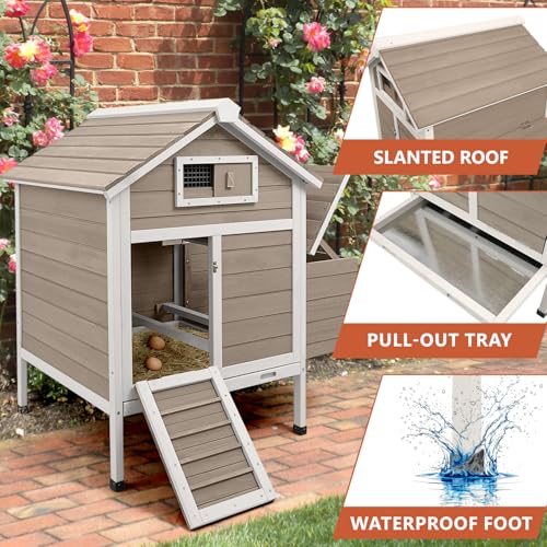 Chicken Coop Chicken House Outdoor with 2 Nesting Box, Wooden Hen Rabbit Pet House Hutch Poultry Cage with Removable Trays, Ramp (32" L x 23.6" W x 36.6" H) - size: 32.0"L x 23.6"W x 36.6"H